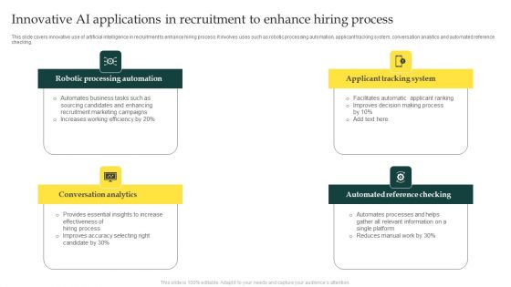 Innovative AI Applications In Recruitment To Enhance Hiring Process Slides PDF Innovative AI Applications In Recruitment To Enhance Hiring Process Slides PDF
