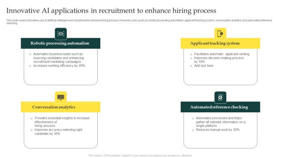 Innovative AI Applications In Recruitment To Enhance Hiring Process Slides PDF