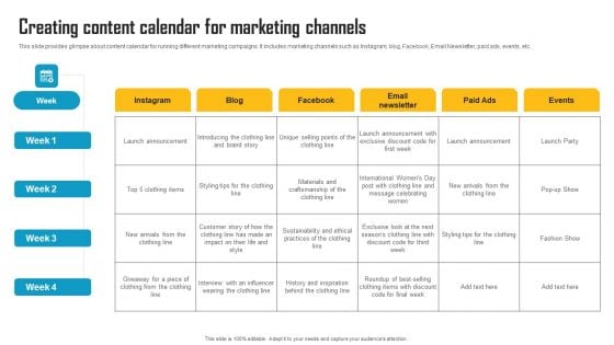 Innovative Marketing Strategy Creating Content Calendar For Marketing Channels Clipart PDF