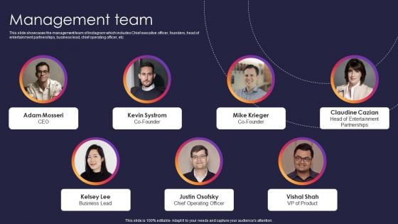 Instagram Company Details Management Team Inspiration PDF