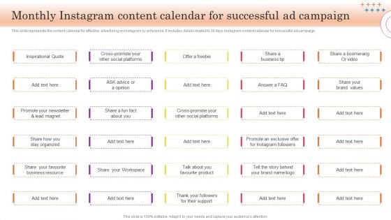 Instagram Marketing To Increase Monthly Instagram Content Calendar For Successful Ad Background PDF