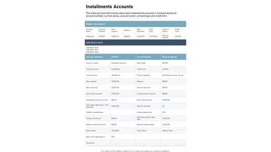 Installments Accounts One Pager Documents