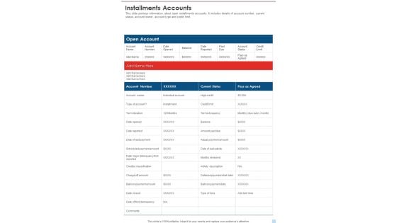 Installments Accounts Template 85 One Pager Documents Installments Accounts Template 85 One Pager Documents