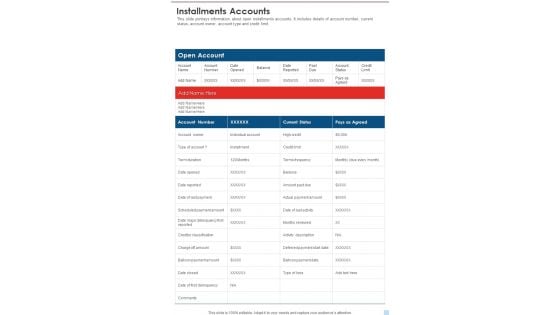 Installments Accounts Template 85 One Pager Documents