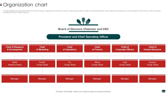 Instant Snacks And Food Firm Details Organization Chart Clipart PDF