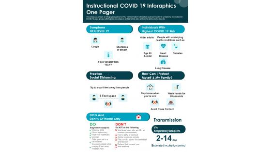 Instructional COVID 19 Inforaphics One Pager PDF Document PPT Template