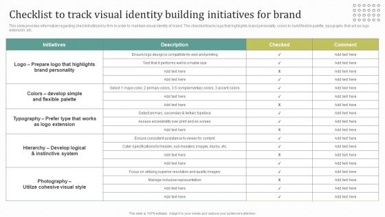 Instructions For Brand Performance Management Team Checklist To Track Visual Identity Building Infographics PDF