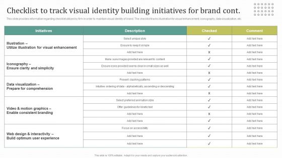 Instructions For Brand Performance Management Team Checklist To Track Visual Identity Building Infographics PDF
