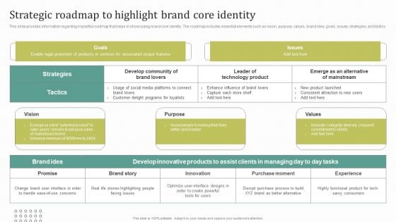 Instructions For Brand Performance Management Team Strategic Roadmap To Highlight Brand Core Identity Slides PDF