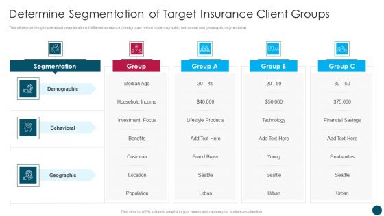 Insurance And Financial Product Determine Segmentation Of Target Insurance Client Groups Graphics PDF