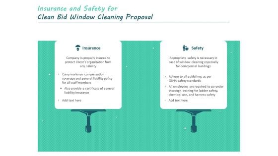 Insurance And Safety For Clean Bid Window Cleaning Proposal Ppt Summary Graphics Pictures PDF