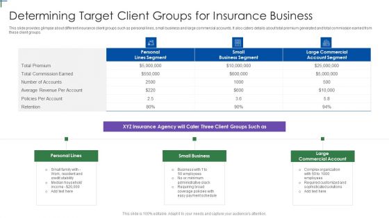 Insurance Company Business Plan Determining Target Client Groups For Insurance Business Introduction PDF