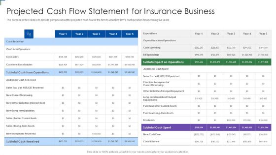 Insurance Company Business Plan Projected Cash Flow Statement For Insurance Business Professional PDF