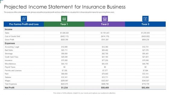 Insurance Company Business Plan Projected Income Statement For Insurance Business Information PDF