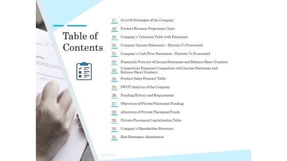 Insurance Organization Pitch Deck To Raise Money Table Of Contents Cash Mockup PDF