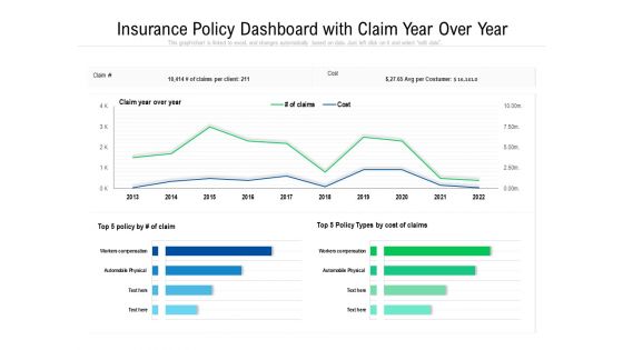 Insurance Policy Dashboard With Claim Year Over Year Ppt PowerPoint Presentation Pictures Brochure PDF