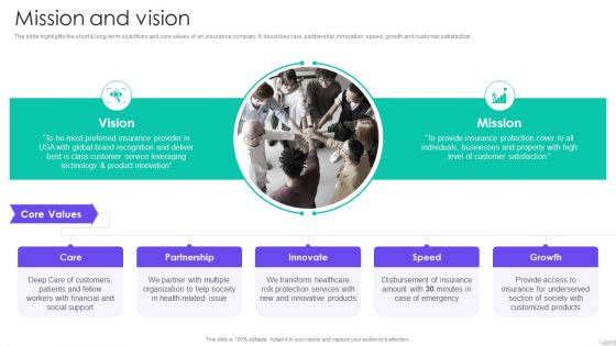 Insurance Services Firm Profile Mission And Vision Template PDF