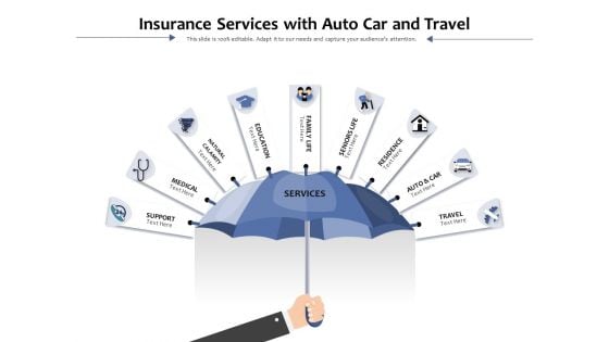 Insurance Services With Auto Car And Travel Ppt PowerPoint Presentation File Vector PDF
