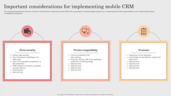 Integrating CRM Solution To Acquire Potential Customers Important Considerations For Implementing Mobile CRM Brochure PDF