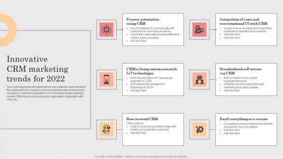 Integrating CRM Solution To Acquire Potential Customers Innovative CRM Marketing Trends For 2022 Brochure PDF