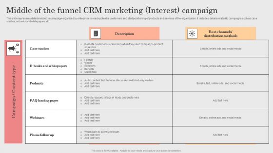 Integrating CRM Solution To Acquire Potential Customers Middle Of The Funnel CRM Marketing Interest Campaign Brochure PDF