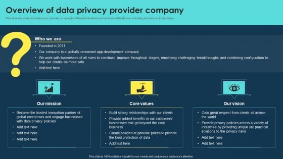 Integrating Data Privacy System Overview Of Data Privacy Provider Company Ppt Icon Images PDF