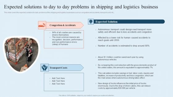 Integrating Logistics Automation Solution Expected Solutions To Day To Day Problems In Shipping Ppt Model Backgrounds PDF Integrating Logistics Automation Solution Expected Solutions To Day To Day Problems In Shipping Ppt Model Backgrounds PDF