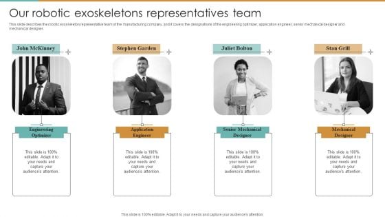 Integrating Robotic Exoskeleton Our Robotic Exoskeletons Representatives Team Formats PDF