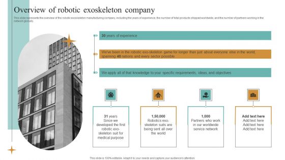 Integrating Robotic Exoskeleton Overview Of Robotic Exoskeleton Company Portrait PDF