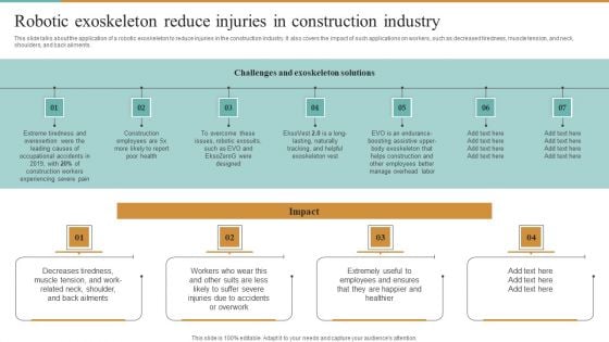 Integrating Robotic Exoskeleton Robotic Exoskeleton Reduce Injuries In Construction Summary PDF