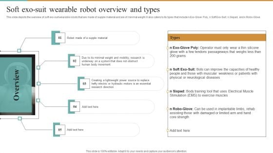 Integrating Robotic Exoskeleton Soft Exo Suit Wearable Robot Overview And Types Inspiration PDF