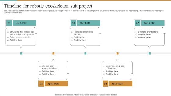 Integrating Robotic Exoskeleton Timeline For Robotic Exoskeleton Suit Project Portrait PDF