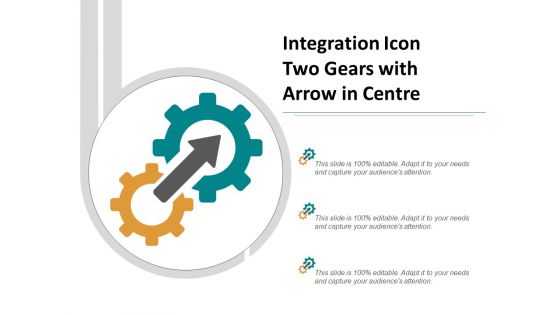 Integration Icon Two Gears With Arrow In Centre Ppt Powerpoint Presentation Gallery Visuals
