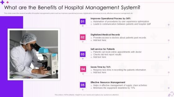 Integration Of Healthcare Center Administration System What Are The Benefits Of Hospital Management System Clipart PDF