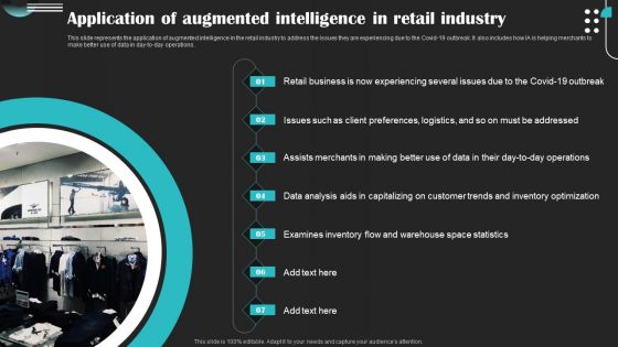 Intelligence Amplification IA IT Application Of Augmented Intelligence In Retail Industry Icons PDF