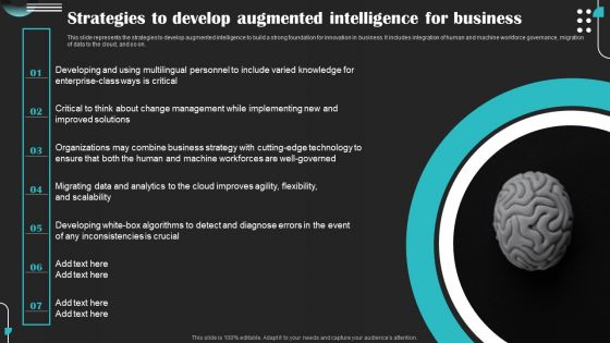 Intelligence Amplification IA IT Strategies To Develop Augmented Intelligence For Business Icons PDF