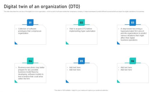 Intelligent Process Automation IPA Digital Twin Of An Organization DTO Icons PDF