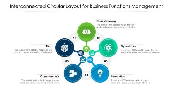 Interconnected Circular Layout For Business Functions Management Ppt Styles Inspiration PDF