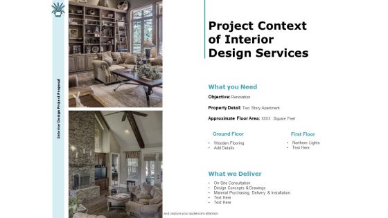 Interior Fitting Proposal Project Context Of Interior Design Services Ppt Gallery Slides PDF