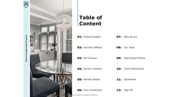 Interior Fitting Proposal Table Of Content Ppt Slides Outline PDF