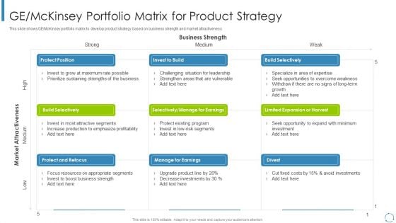 Internal And External Business Environment Analysis GE Mckinsey Portfolio Matrix For Product Strategy Clipart PDF