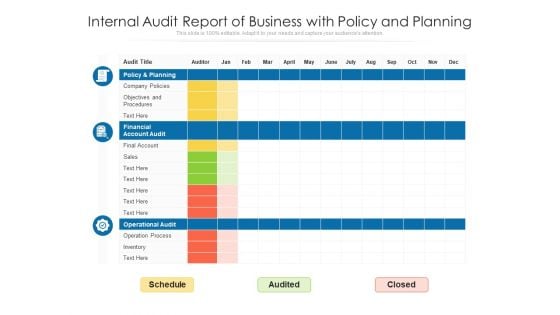 Internal Audit Report Of Business With Policy And Planning Ppt PowerPoint Presentation Deck PDF