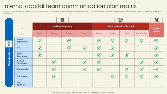 Internal Capital Team Communication Plan Matrix Portrait PDF