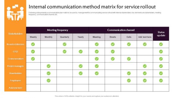 Internal Communication Method Matrix For Service Rollout Clipart PDF