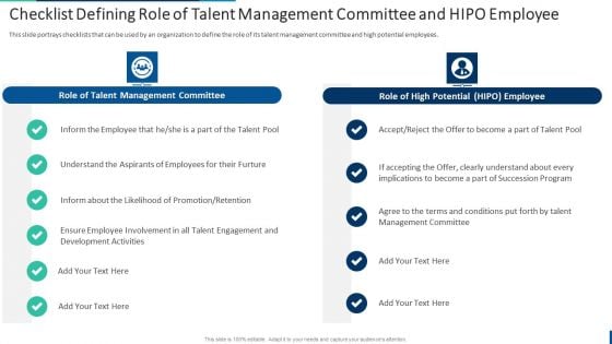 Internal Employee Succession Checklist Defining Role Of Talent Management Committee Sample PDF