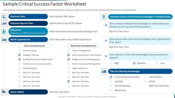 Internal Employee Succession Sample Critical Success Factor Worksheet Ideas PDF