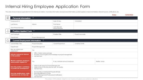 Internal Hiring Employee Application Form Ppt Layouts Themes PDF