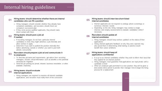 Internal Hiring Handbook Internal Hiring Guidelines Ppt PowerPoint Presentation Gallery Templates PDF Internal Hiring Handbook Internal Hiring Guidelines Ppt PowerPoint Presentation Gallery Templates PDF