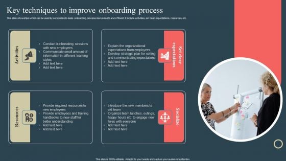 Internal Promotion Strategy To Enhance Brand Awareness Key Techniques To Improve Onboarding Process Background PDF