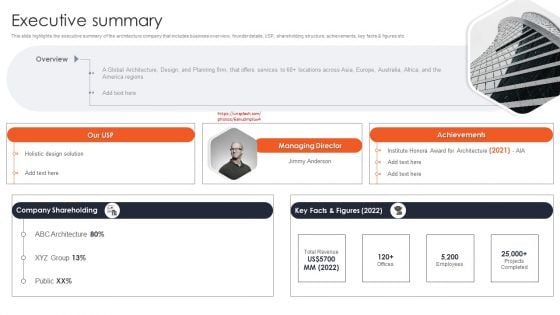 International Design And Architecture Firm Executive Summary Summary PDF